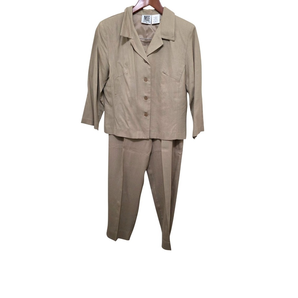 VTG Mixed Blues Women's Beige Two-Piece Pant Suit Professional Offices Size 11 C